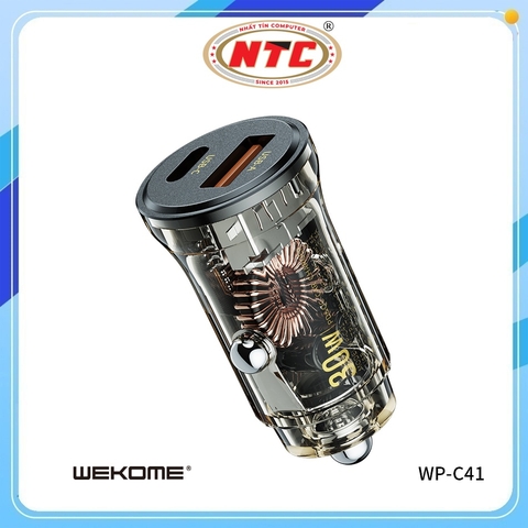 Cốc sạc ô tô / xe hơi Wekome WP-C41 hỗ trợ USB-A QC3.0 18W và TypeC PD 30W (Đen)