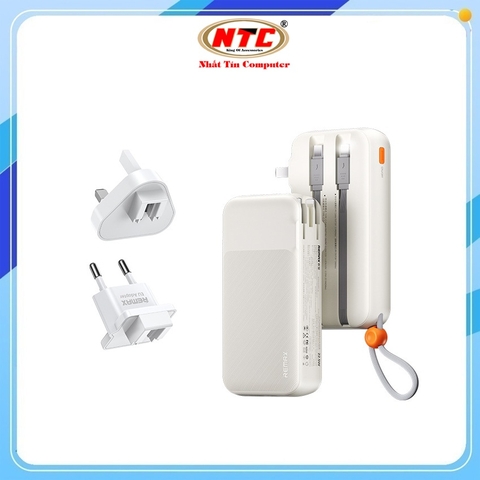 Pin dự phòng REMAX RPP-E5 10000mAh Sạc nhanh 20W và 22.5W, Kèm 2 cáp sạc, Chân cắm AC chuẩn US + EU + UK (Trắng)