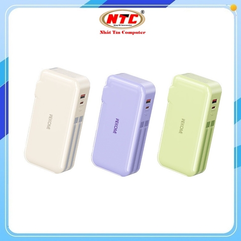 Pin dự phòng Wekome WP-46 10000mAh TypeC Out 22.5W, Kèm cáp sạc 2 đầu, Chân cắm AC