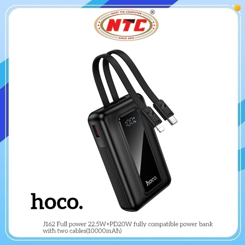Pin dự phòng Hoco J162A 20000mAh TypeC PD 20W & USB-A QC 3.0 22.5W, Kèm 2 Cáp sạc ra (Đen)