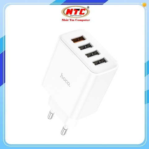 Cốc sạc 4 cổng USB-A Hoco C102A max 28.5W, 1 cổng QC 3.0 18W và 3 cổng 10.5W (Trắng)