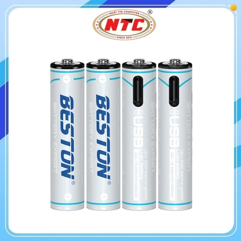 Combo 4 Pin Sạc AAA 1.5V Li-ion Beston 3AC-18 660mWh / 400mAh, Sạc cổng TypeC trên Pin (Trắng)