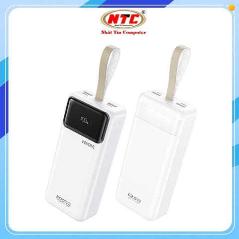 Pin dự phòng Wekome WP-73 30000mAh PD TypeC 20W và QC3.0 22.5W, màn hình LCD báo pin (Trắng)
