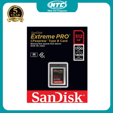 Thẻ nhớ CFexpress Type B SanDisk Extreme Pro 512GB tốc độ đọc 1700mb/s ghi 1400mb/s SDCFE-512G-GN4NN (đen)