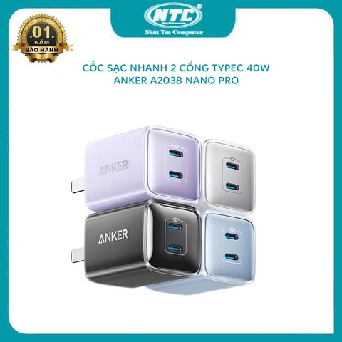 Cốc sạc nhanh 2 cổng Anker A2038 Nano Pro cổng typeC hỗ trợ PD 40W (nhiều màu)