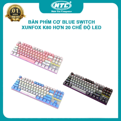 Bàn phím cơ gaming blue switch XUNFOX K80 loại 87 keys - hỗ trợ hơn 20 chế độ led (3 màu tuỳ chọn)