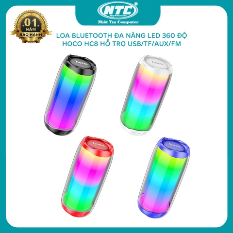Loa bluetooth đa năng Hoco HC8 V5.0 led RGB 360 độ công suất 10W - hỗ trợ USB/TF/AUX/FM (MÀU NGẪU NHIÊN)