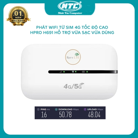 Phát wifi từ sim 4G Hpro LTE H691 tốc độ cao - Hỗ trợ vừa sạc vừa dùng (trắng) Nhất Tín Computer