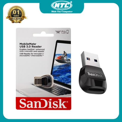 Đầu đọc thẻ nhớ USB 3.0 SanDisk MobileMate SDDR-B531-GN6NN UHS-I hỗ trợ microSDHC/ microSDXC - tốc độ 170MB/s (Đen)