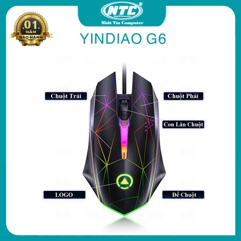 Chuột gaming Yindiao G6 led đa màu sọc cực đẹp (đen)