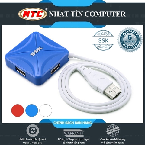 HUB chia cổng USB 2.0 SSK SHU027 từ 1 ra 4 cổng (nhiều màu)