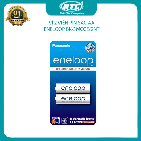 Vỉ 2 pin sạc AA Eneloop 1900mAh BK-3MCCE/2NT - phiên bản Thailand (Trắng)