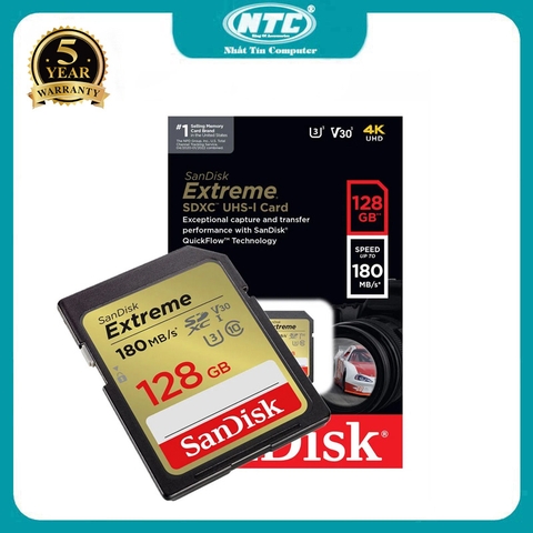 Thẻ nhớ Máy Ảnh SDXC SanDisk Extreme 128GB V30 UHS-I U3 4K đọc 180MB/s ghi 90MB/s (Vàng)