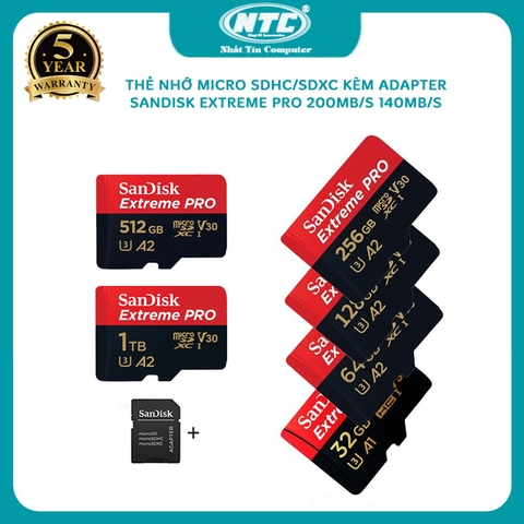 Thẻ nhớ MicroSDXC SanDisk Extreme Pro 32GB /64GB /128GB /256GB /512GB /1TB A2 V30 U3 4K đọc 200MB/s ghi 140MB/s (Đen)