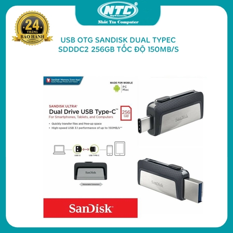 USB OTG 256GB Sandisk SDDDC2 Dual TypeC 3.1 tốc độ 150MB/s (Bạc)