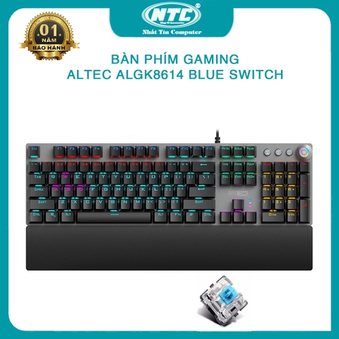 Bàn phím cơ Blue Switch ALTEC LANSING ALGK8614 tích hợp 20 kiểu led và 3 cụm led game - kèm đế kê tay (Đen)