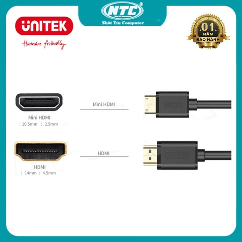 Cáp chuyển đổi từ Mini HDMI sang HDMI Unitek Y-C151 chuẩn HDMI 2.0 - hỗ trợ 4K 60Hz (3840×2160)