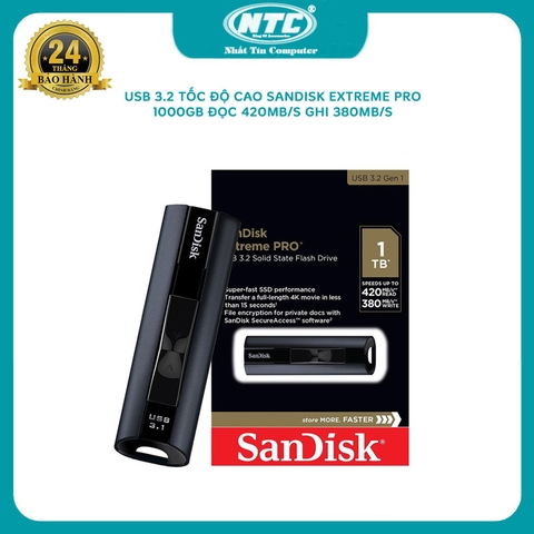 USB 3.2 SanDisk Extreme Pro CZ880 1TB (1000 GB) SDCZ880-1T00-G46 đọc 420MB/s ghi 380MB/s (Đen)