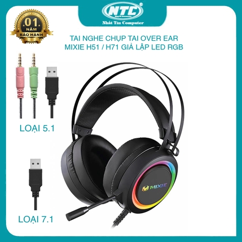 Tai nghe Gaming MIXIE H51 / H71 giả lập led RGB - 2 phân loại 5.1 và 7.1 (đen)