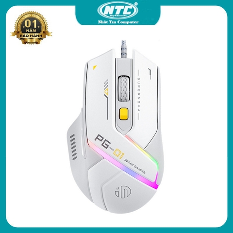 Chuột gaming cao cấp 6D INPHIC PG1 DPI 12800 - led viền RGB tự thay đổi màu (trắng xám)