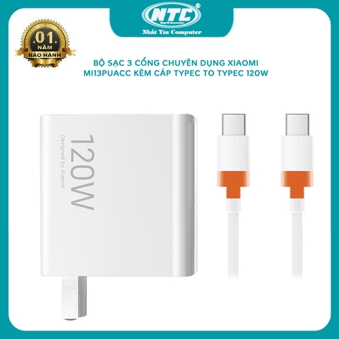 Bộ sạc 120W Xiaomi kèm cáp C to C MI13PUACC Gan 3 cổng sạc nhanh typec 120W / typec 45W / USB 25W - hàng linh kiện (trắng)