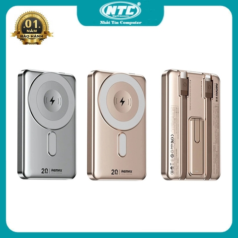 Pin dự phòng không dây Remax CX-2 10.000mAh Kèm 2 cáp Output, Wireless 15W, TypeC PD 20W, Kiêm giá đỡ điện thoại (2 màu)