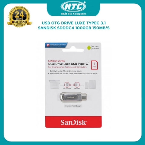 USB OTG 1TB (1000 GB) Sandisk SDDDC4 Drive Luxe TypeC 3.1 tốc độ 150MB/s - Vỏ kim loại nguyên khối (Bạc)