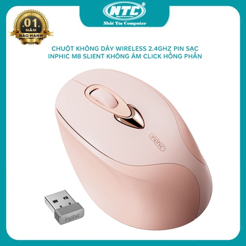 Chuột không dây pin sạc wireless kiêm bluetooth INPHIC DR801 hồng phấn silent không tiếng click - kèm ticker (hồng)