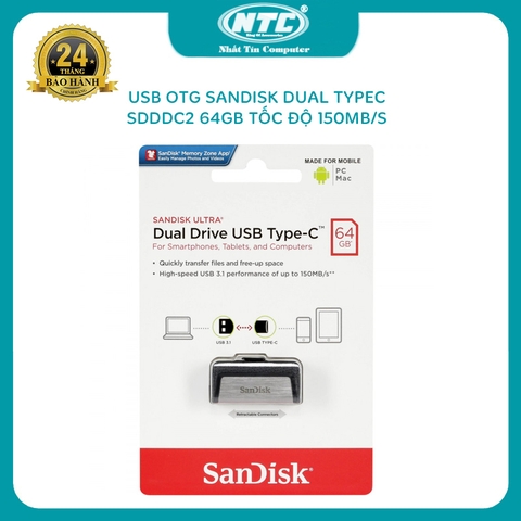 USB OTG 64GB Sandisk SDDDC2 Dual TypeC 3.1 tốc độ 150MB/s (Bạc)