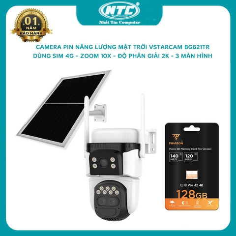 Camera năng lượng mặt trời sim 4G Vstarcam BG621TR siêu Zoom 10X có 3 màn hình phân giải 2K - kèm tấm pin đôi