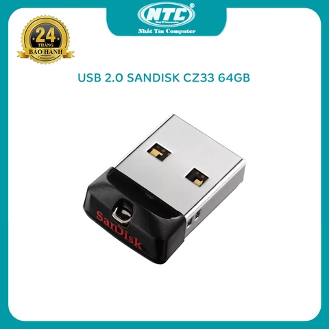 USB 2.0 Sandisk CZ33 Cruzer Fit 64GB (đen)