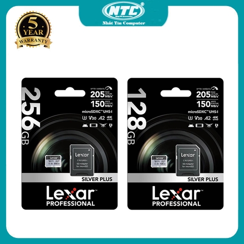 Thẻ nhớ MicroSDXC Lexar silver plus 128GB / 256GB A2 V30 U3 4K UHD đọc 205MB/s ghi 150MB/s - kèm adapter (xám đen)