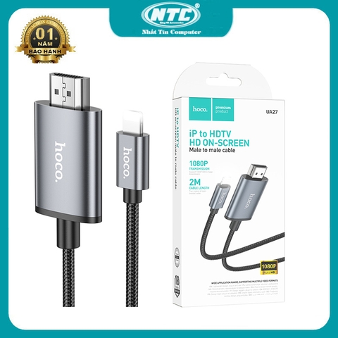 Cáp chuyển đổi HOCO UA27 LaiNing sang HDMI / HDTV hỗ trợ HD 1080P chiều dài 2M (Xám)
