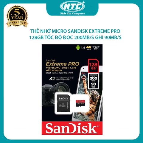 Thẻ nhớ MicroSDXC SanDisk Extreme Pro 128GB V30 U3 4K A2 - tốc độ đọc 200MB/s ghi 90MB/s (Đen đỏ)