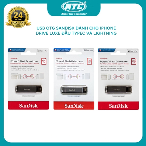 USB OTG 3.1 SanDisk iXpand Drive Luxe 2 đầu TypeC và Lightning 256GB / 128GB / 64GB (Xám)