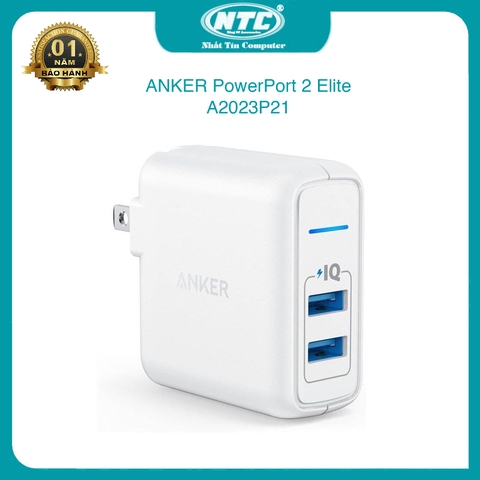 Cốc sạc 2 cổng Anker A2023P21 PowerPort 2 Elite 24W (Trắng)