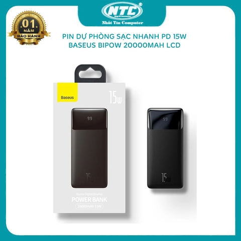 Pin dự phòng sạc nhanh Baseus PPBD20 Bipow 20000mAh 15W LCD hỗ trợ Power Delivery (đen)