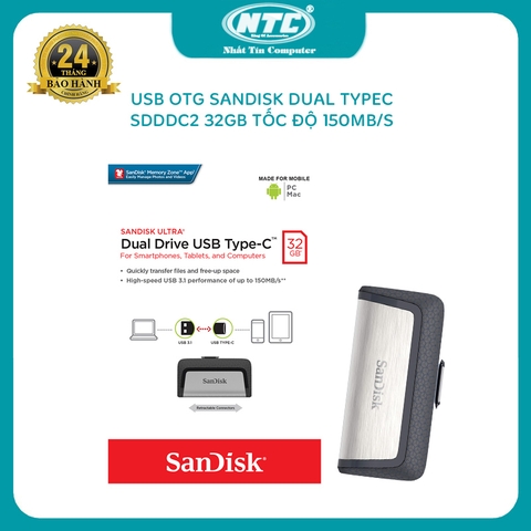 USB OTG 32GB Sandisk Ultra Dual TypeC 3.1 tốc độ 150MB/s SDDDC2 (Bạc)