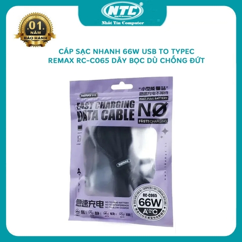 Cáp sạc nhanh 66W Remax RC-C065 cổng USB to TYPEC dài 1.2m dây bọc dù chống đứt