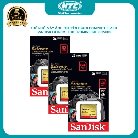 Thẻ Nhớ CompactFlash (CF) SanDisk Extreme 800X 32GB / 64GB / 128GB tốc độ đọc 120MB/s ghi 80MB/s (vàng)