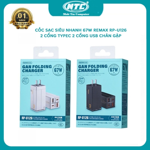 Cốc sạc nhanh 4 cổng Remax RP-U126 Max 67W - 2 cổng USB 3.0 QC và 2 cổng TypeC