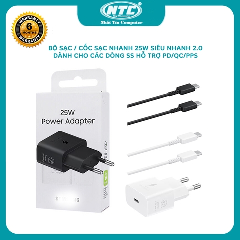 Cốc sạc / Bộ sạc kèm cáp C to C SamSung T2510 zin 25W sạc siêu nhanh 2.0 - hỗ trợ PD / PDO / PPS (2 màu)