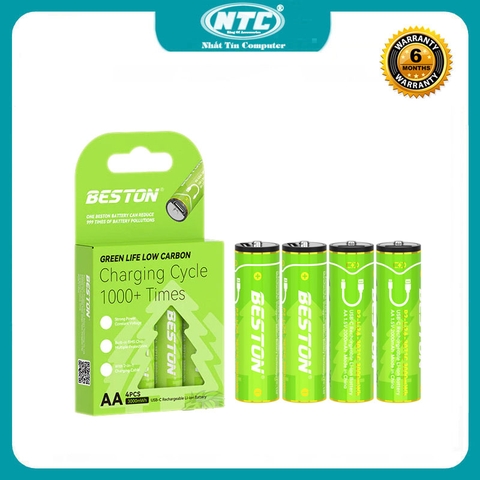 [XANH LÁ] Bộ 4 pin sạc AA 2200mWh BESTON P2-02C-AA loại Li-ion 1.5V có cổng sạc typec trực tiếp