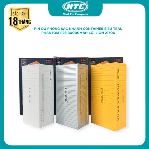 Pin dự phòng sạc nhanh 30000mah PHANTOM P26 Container sạc iph 15 - hỗ trợ QC 22.5W và PD 20W (3 màu)