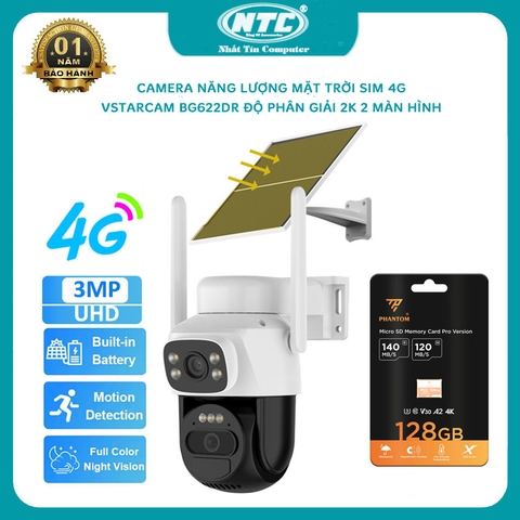 Camera sim 4G dùng năng lượng mặt trời Vstarcam BG622DR độ phân giải 2K có 2 màn hình - kèm tấm pin đơn (4 phân loại)