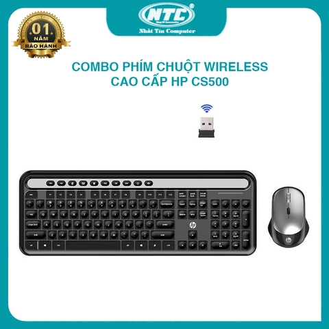 Bộ phím chuột wireless cao cấp HP CS500 tích hợp 10 phím multimedia - con lăn hợp kim cực đẹp (Đen)