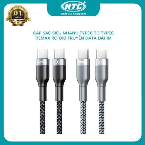 Cáp sạc siêu nhanh typeC to typeC Remax RC-010 max 3A truyền dữ liệu - dây bọc dù dài 1m (nhiều màu)