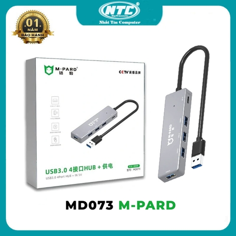 Hub chia USB M-PARD MD073 từ 1 USB 3.0 ra 4 USB 3.0 + nguồn phụ typeC giúp ổn định - tốc độ max 5Gbps