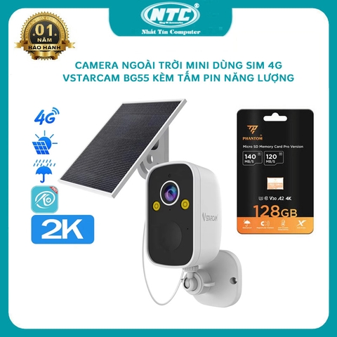 Camera sim 4G Vstarcam BG55 ngoài trời kèm tấm năng lượng mặt trời - phân giải fullHD (4 tuỳ chọn)