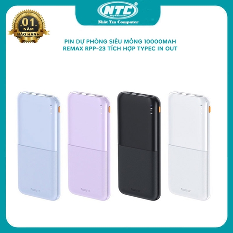Pin dự phòng 10000mah Remax RPP-23 siêu mỏng tích hợp 3 cổng sạc - cổng typeC in out (màu ngẫu nhiên)